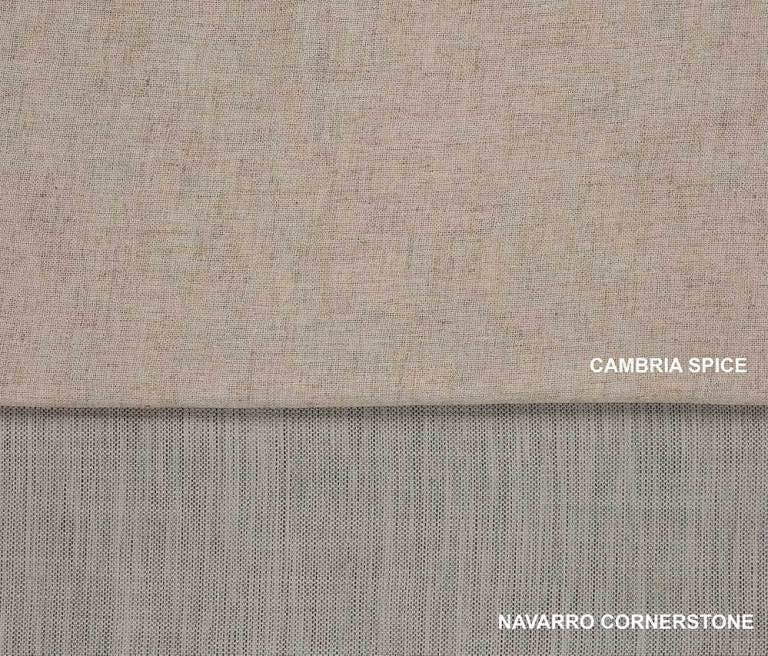 Blinds.com roman shades linen fabric samples in colors cambria spice and navarro cornerstone