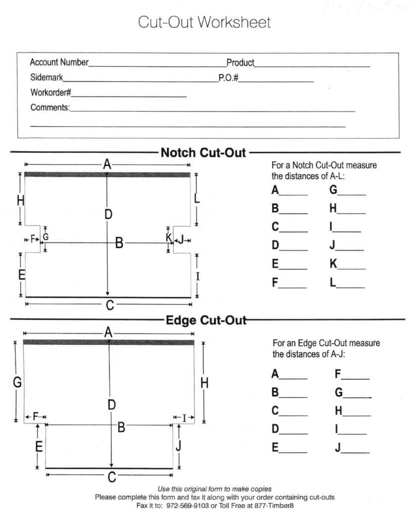 Blinds Tile Cut Out Measuring Worksheet