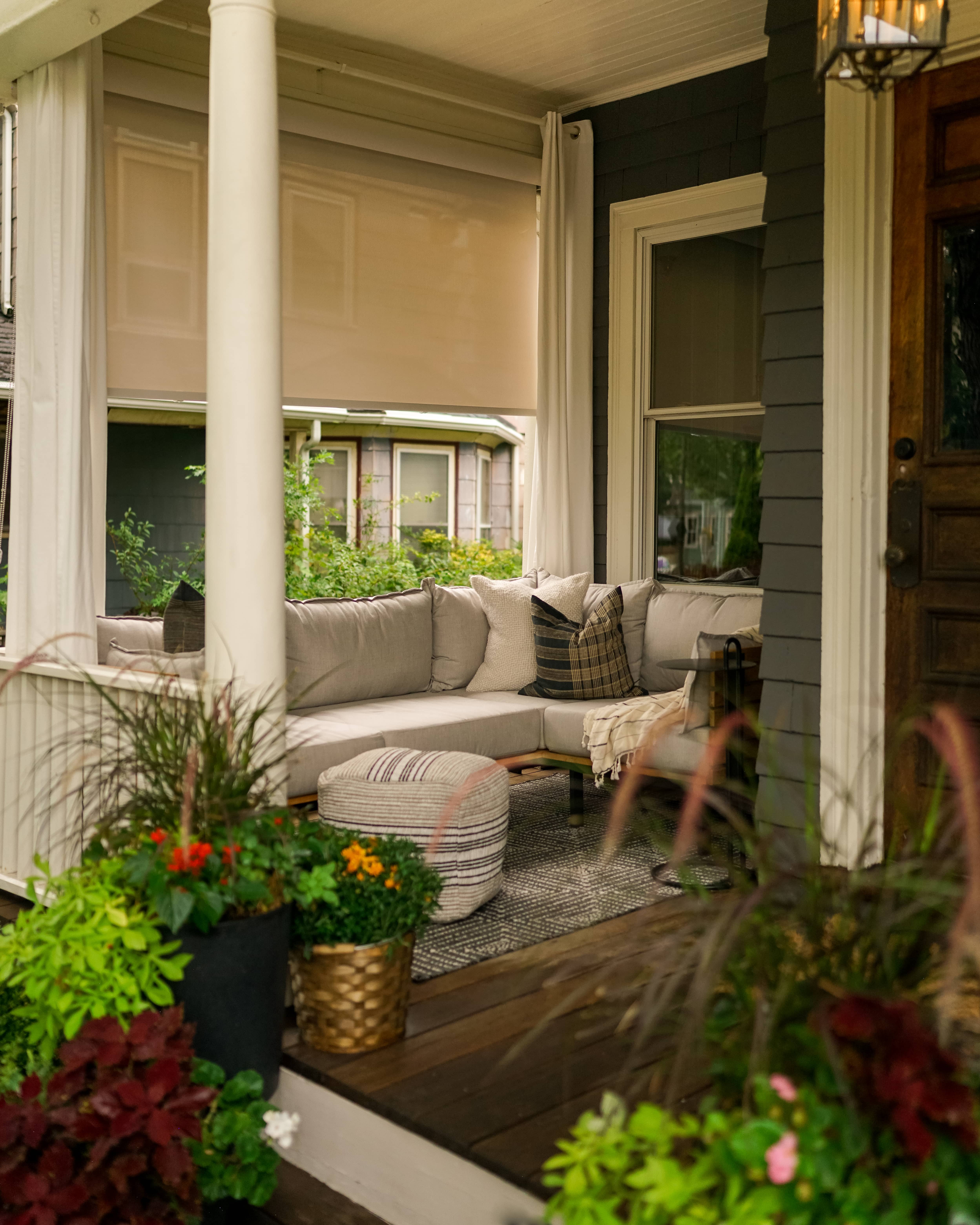 front porch gets makeover with outdoor solar shades