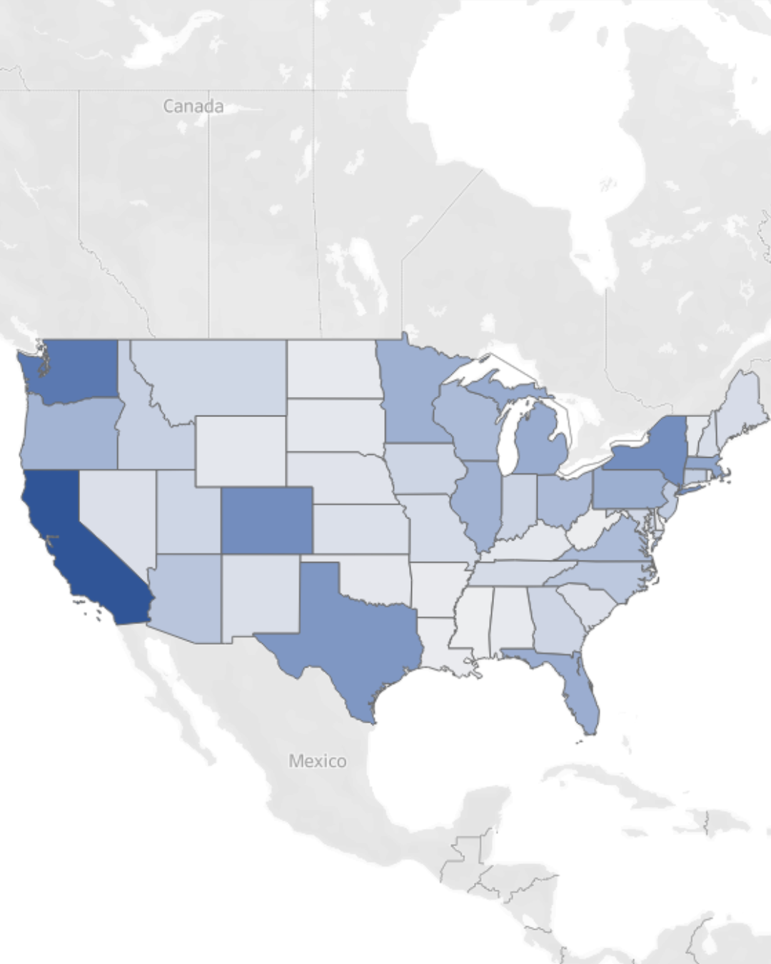 graph illustrating cellular shades most often purchased by state in 2023