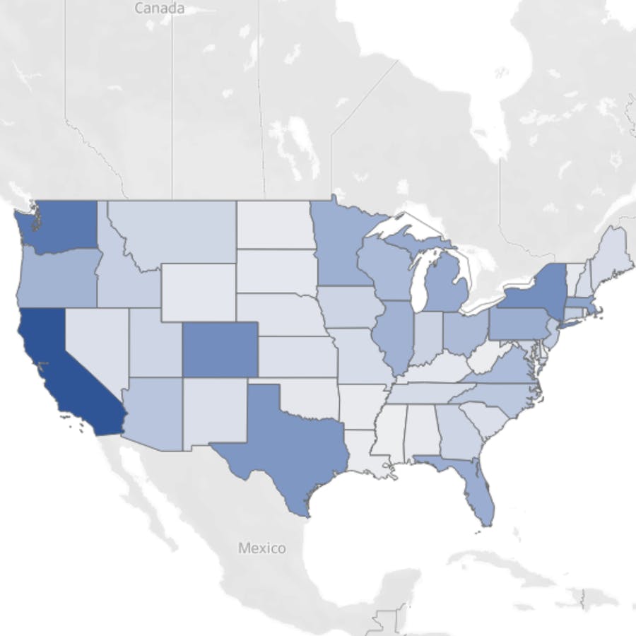 graph illustrating cellular shades most often purchased by state in 2023