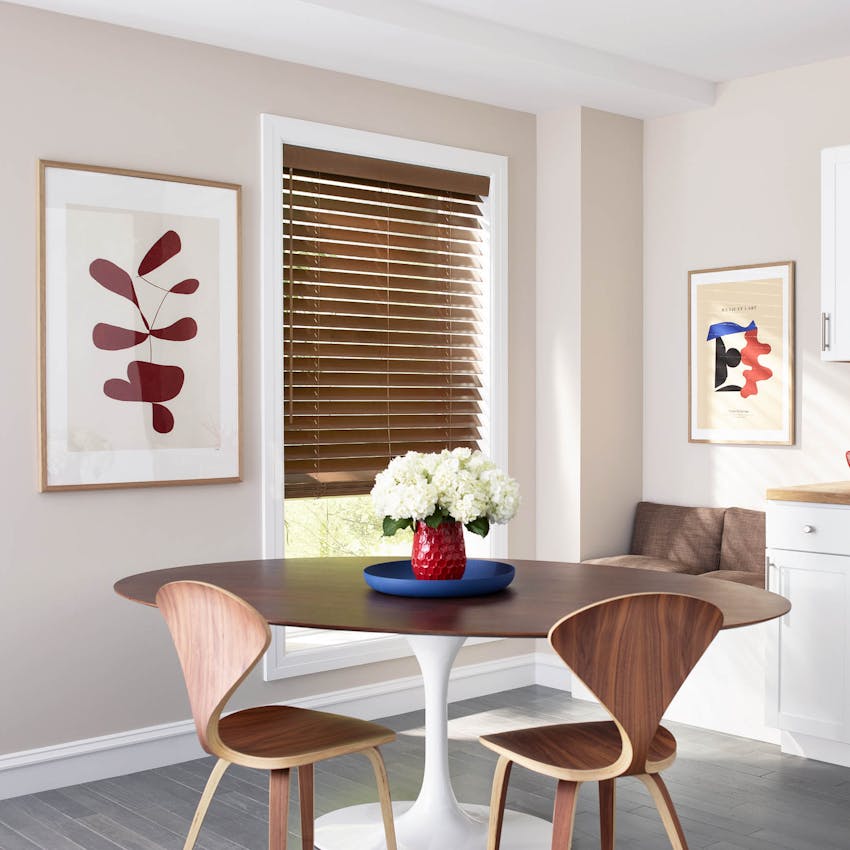 A kitchen nook decorated in red, white, and blue decor for July 4th