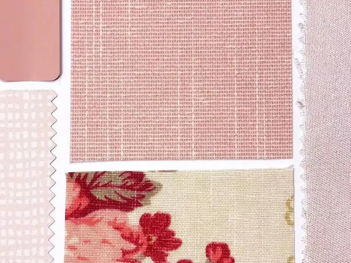 An assortment of pink, red and floral color samples.