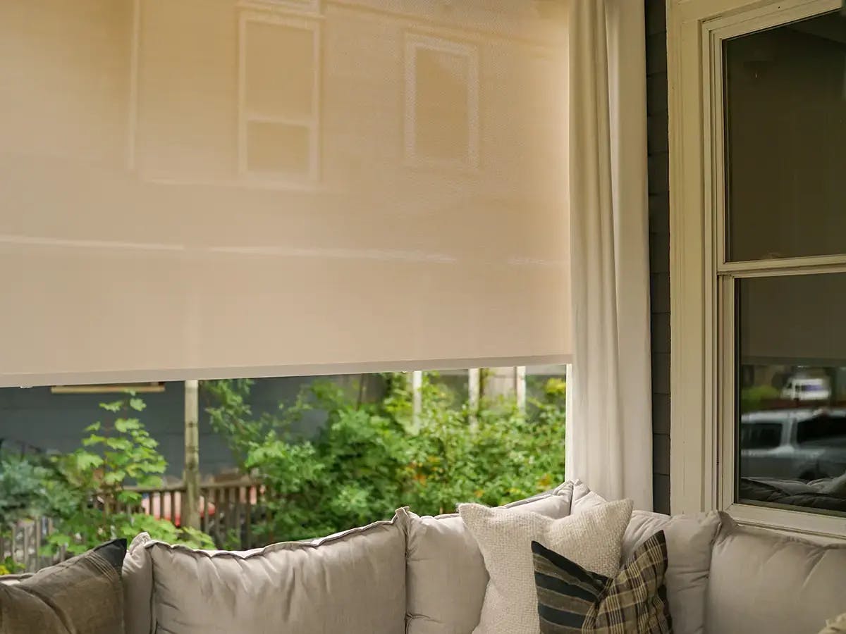 Outdoor patio with outdoor shades.