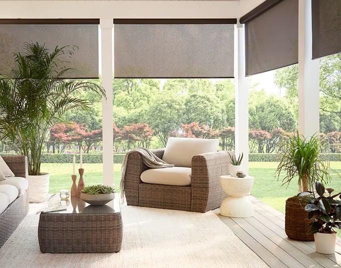 Blinds.com Basic Outdoor solar shade in the garden