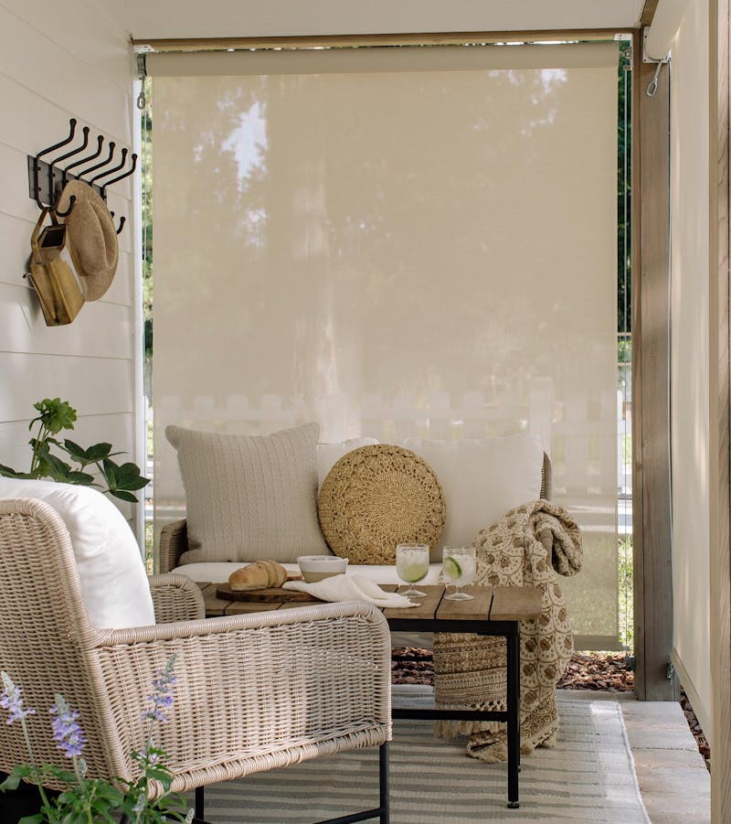 beige outdoor decor. Blinds.com patio sun shades in aurora 3% bone