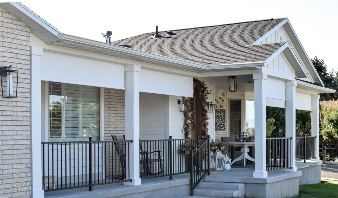 White House with outdoor solar shades partially shown