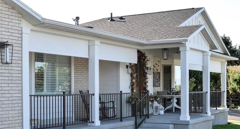 White House with outdoor solar shades partially shown