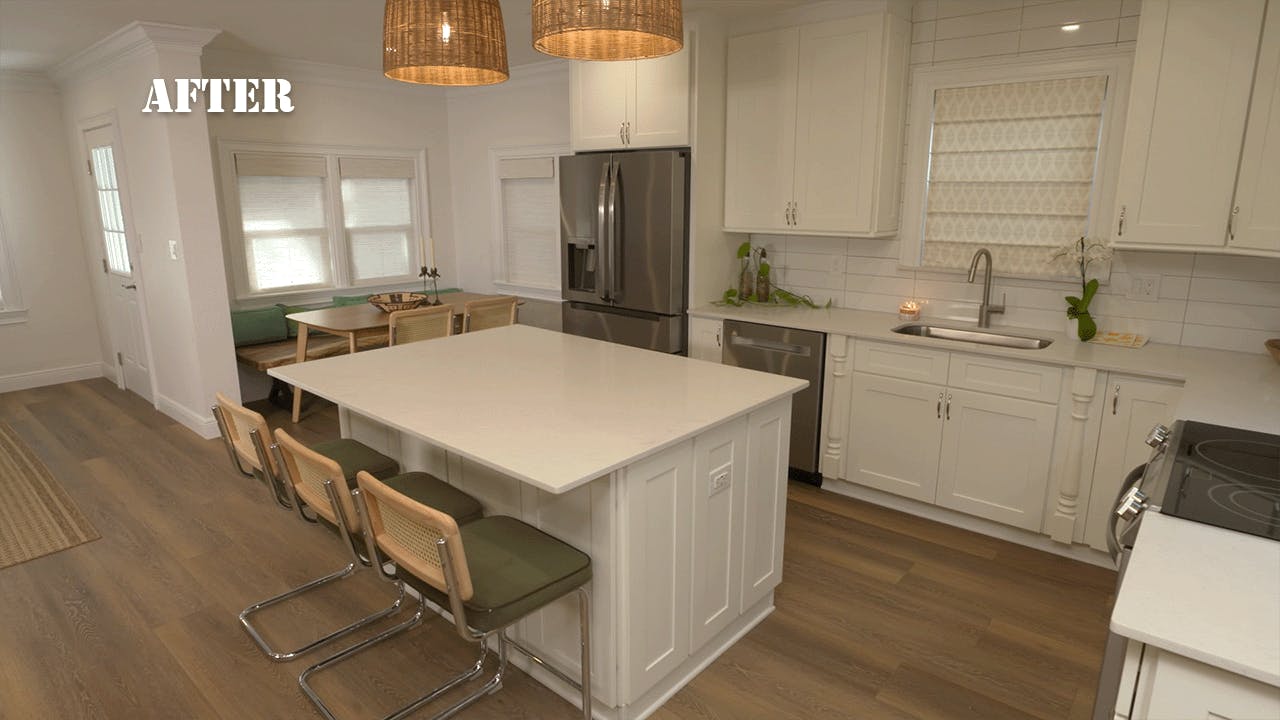 Mitchell Family kitchen after Military Makeover with Premium Roman Shades