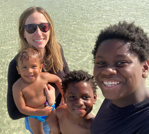 Sarah, Luka, Jae'nari and Tyre outside at the beach
