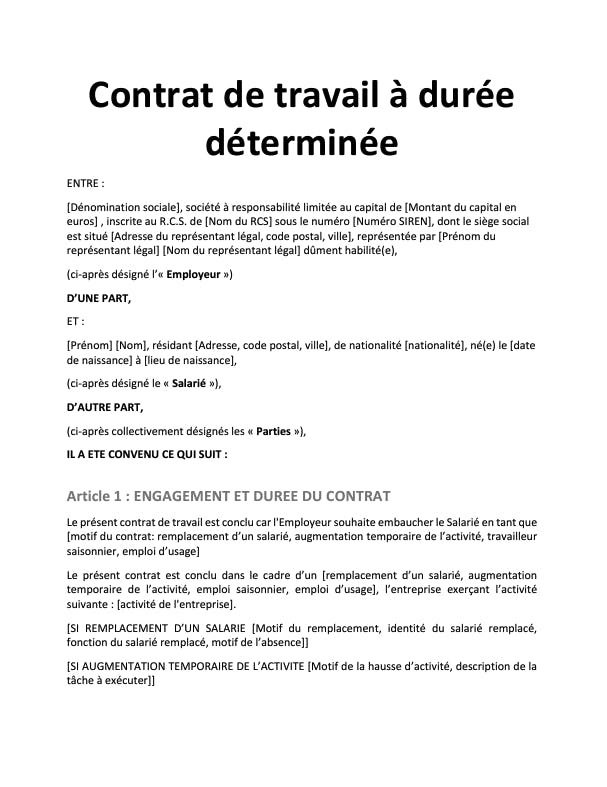 Exemple de contrat de travail en CDD