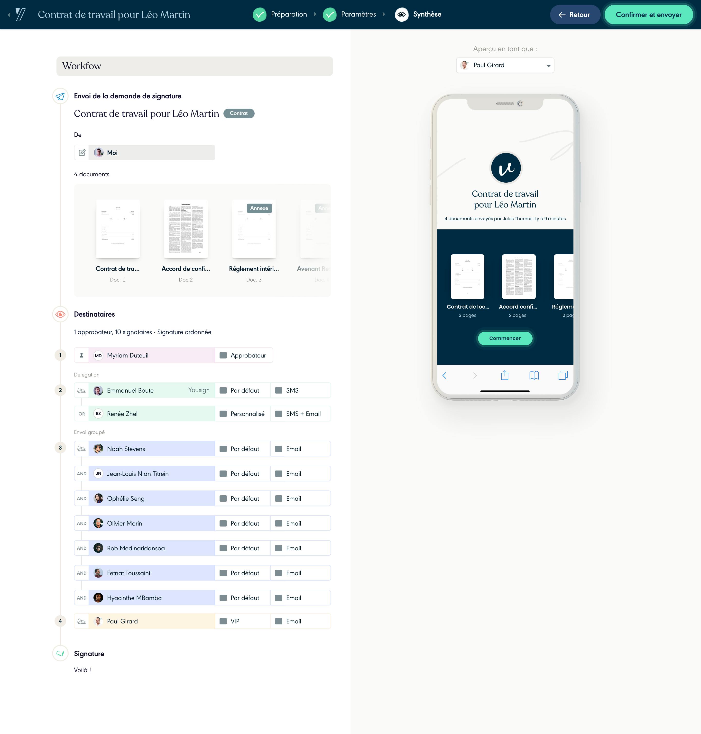 Interface de la webapp Yousign sur smartphone