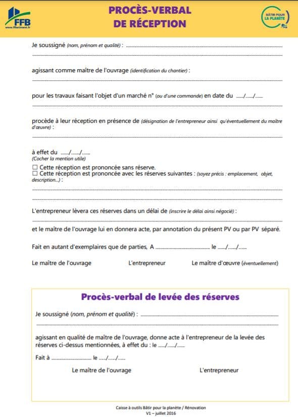 Exemple de PV de réception travaux.