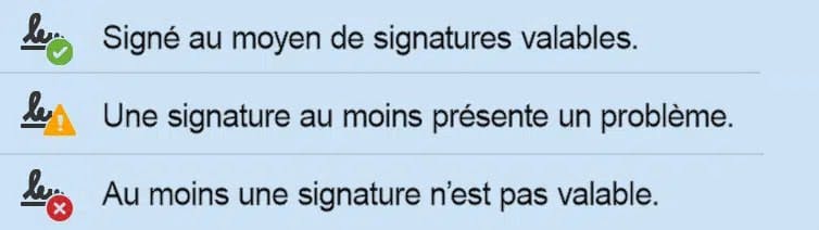 Codes couleurs Adobe pour la vérification des signatures électroniques 