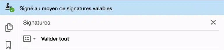 Adobe signature valide : signé au moyen de signatures valables