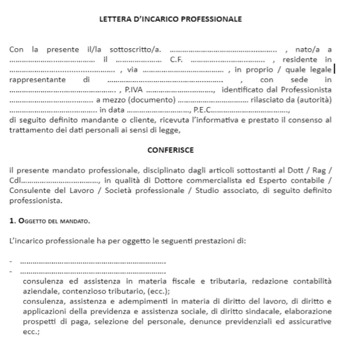 Lettera d'incarico professionale