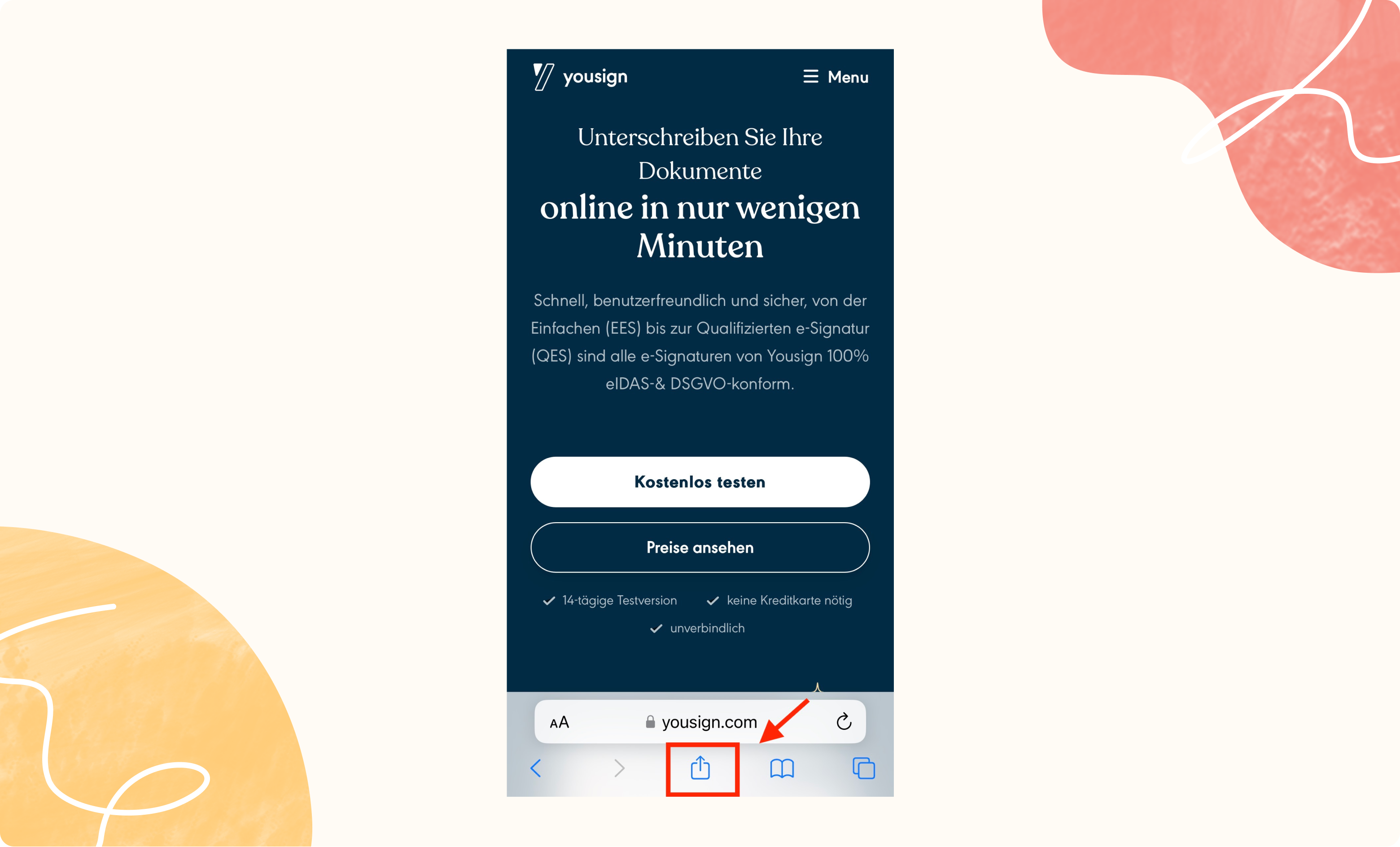 Webseite öffnen und auf “Teilen”-Symbol tippen