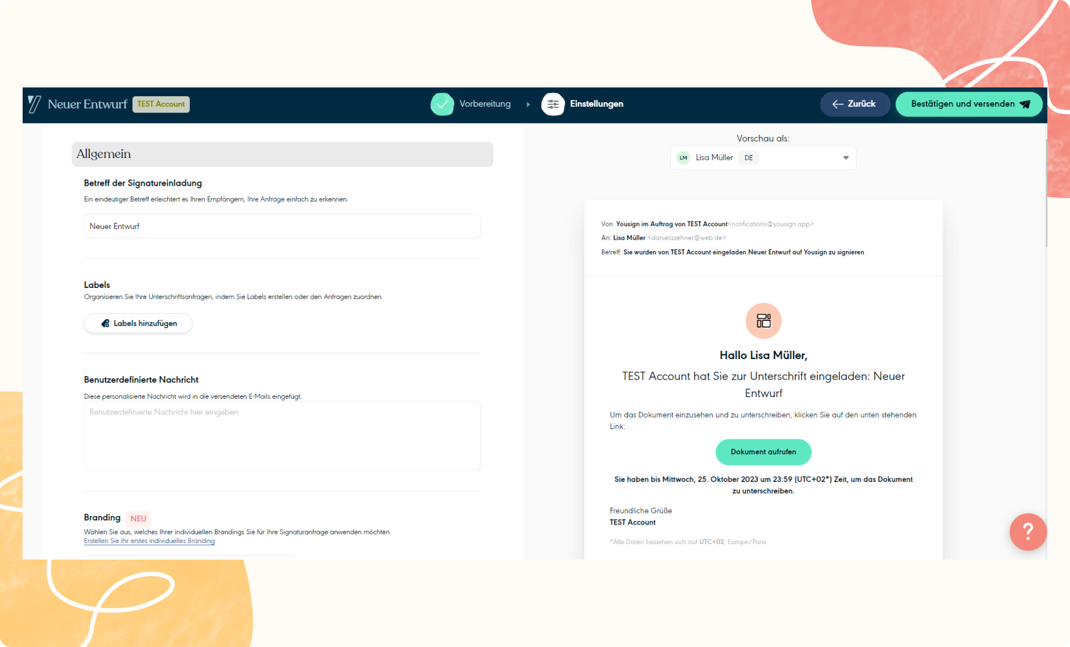 Excel-Datei versenden zum e-signieren