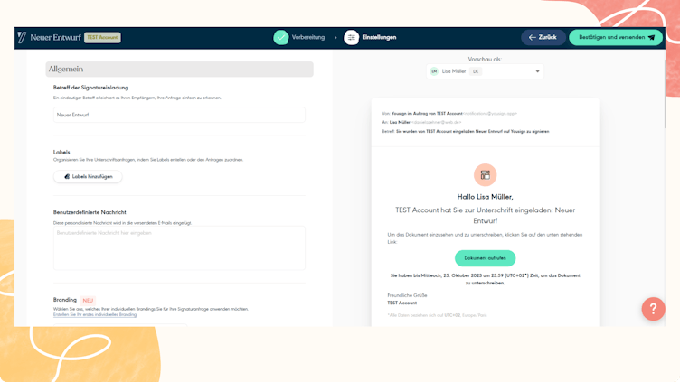Excel-Datei versenden zum e-signieren