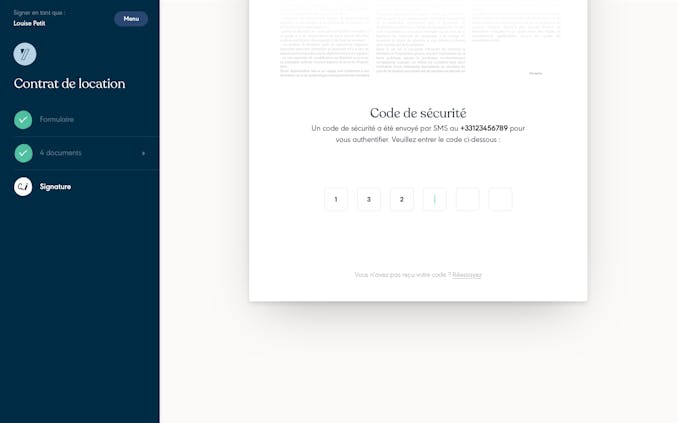 Code envoyé par SMS pour validation de l'identité