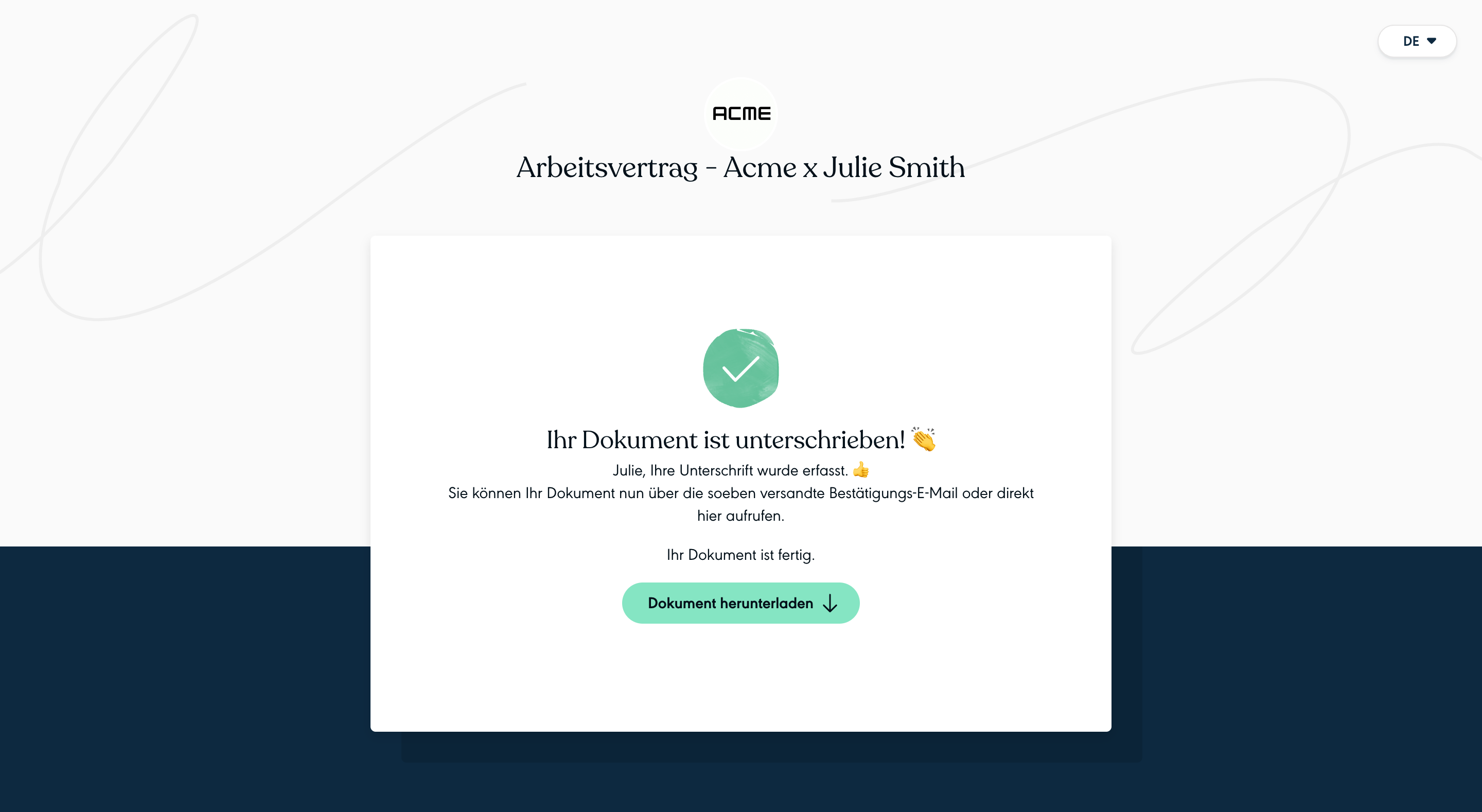 Vertrag erfolgreich elektronisch unterschrieben