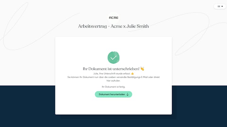 Vertrag erfolgreich elektronisch unterschrieben