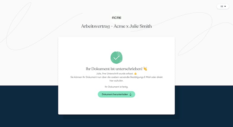 Vertrag erfolgreich elektronisch unterschrieben