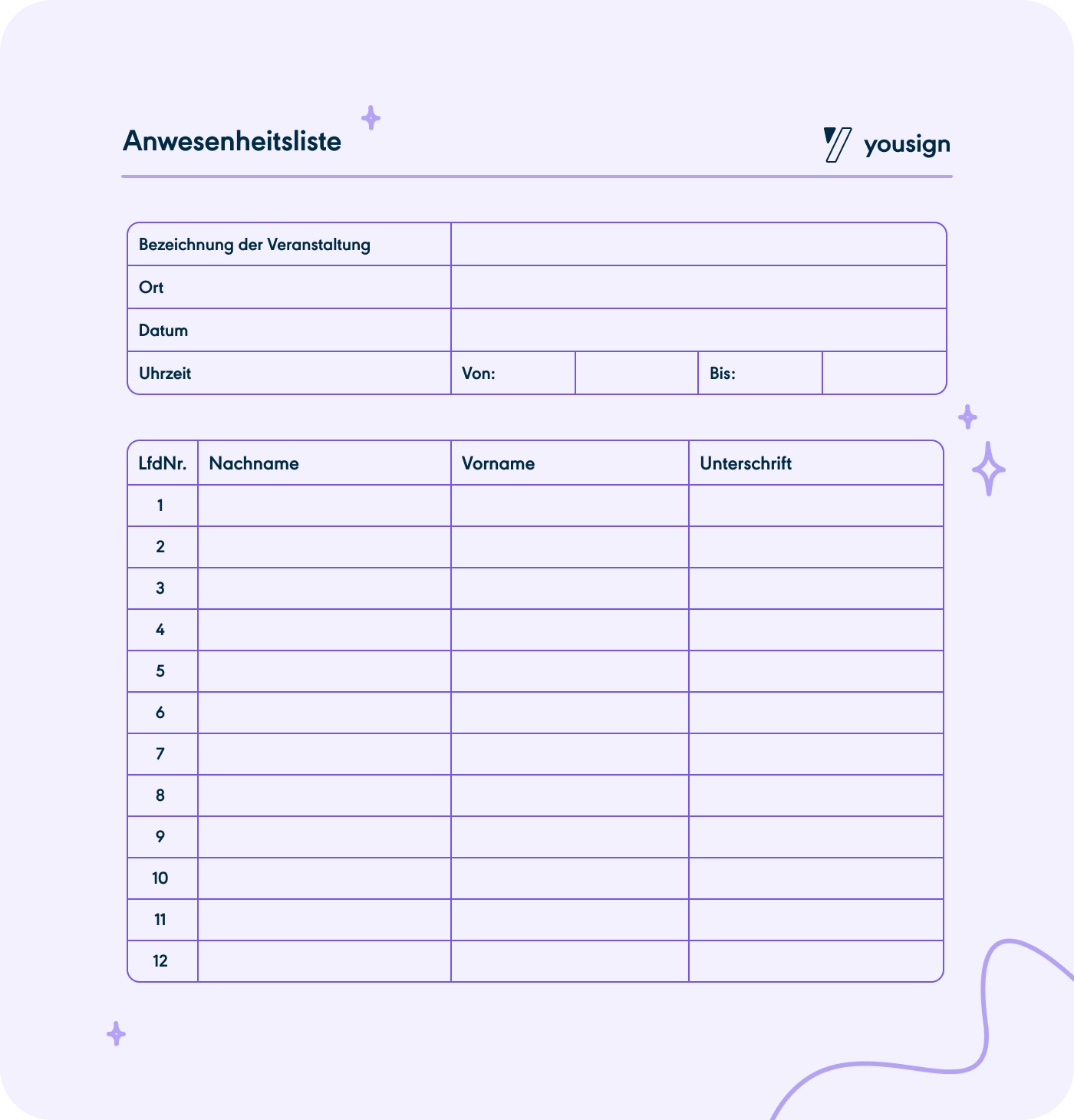 Anwesenheitsliste Vorlage