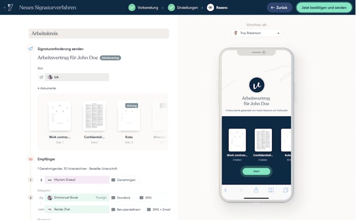 Benutzeroberfläche der Web-App von Yousign fürs Smartphone