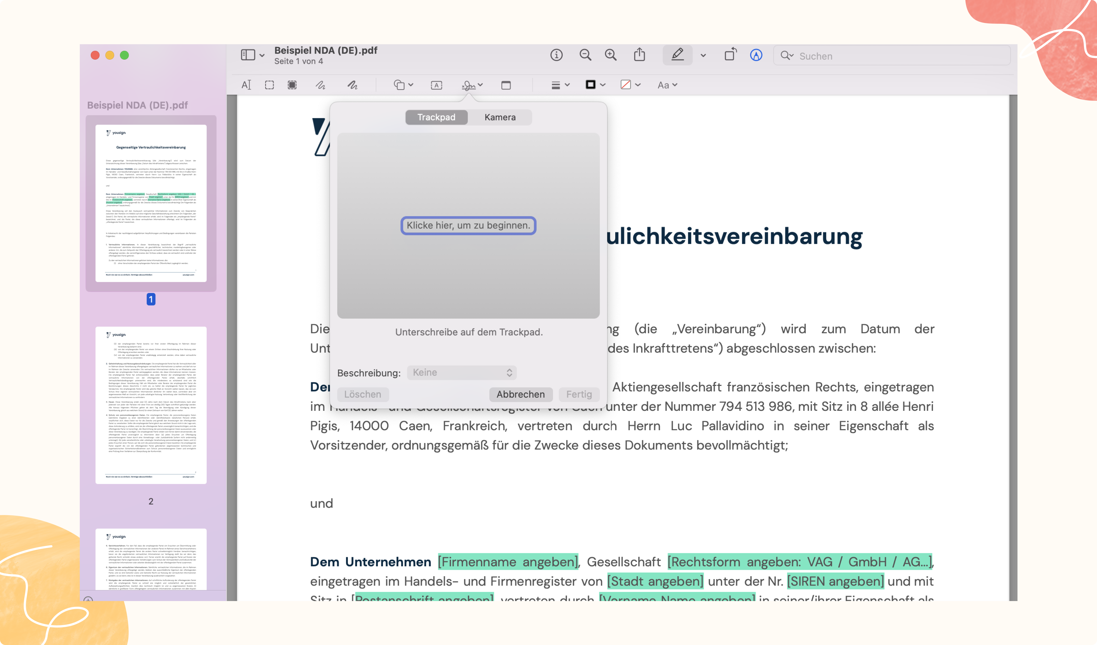 Unterschrift auf dem Mac erstellen