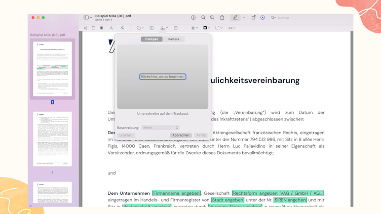 Unterschrift auf dem Mac erstellen