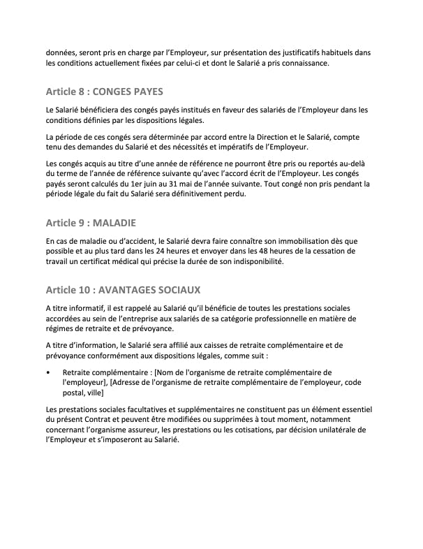 Exemple de contrat de travail en CDD