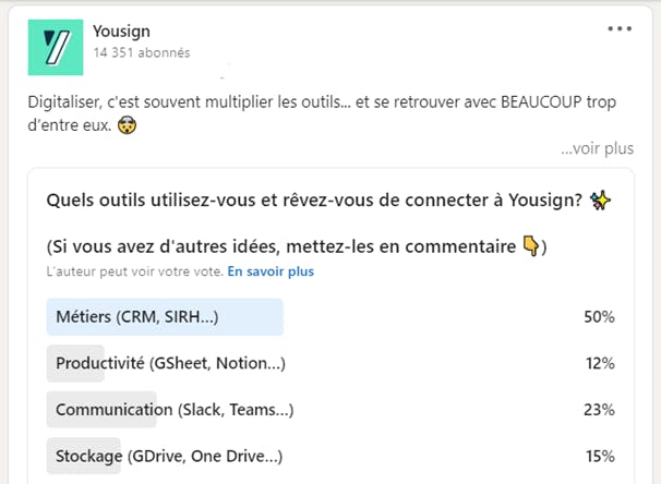 Exemple de publication LinkedIn de Yousign