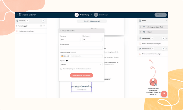 Unterschriftenfelder der Unterzeichnenden anfügen