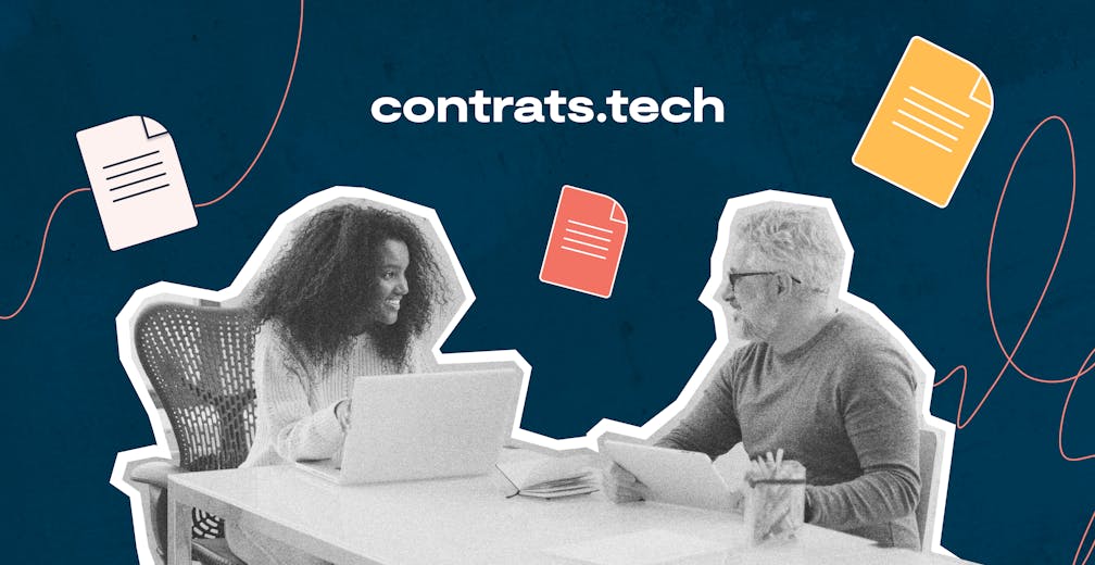 Illustration de deux personnes devant un ordinateur