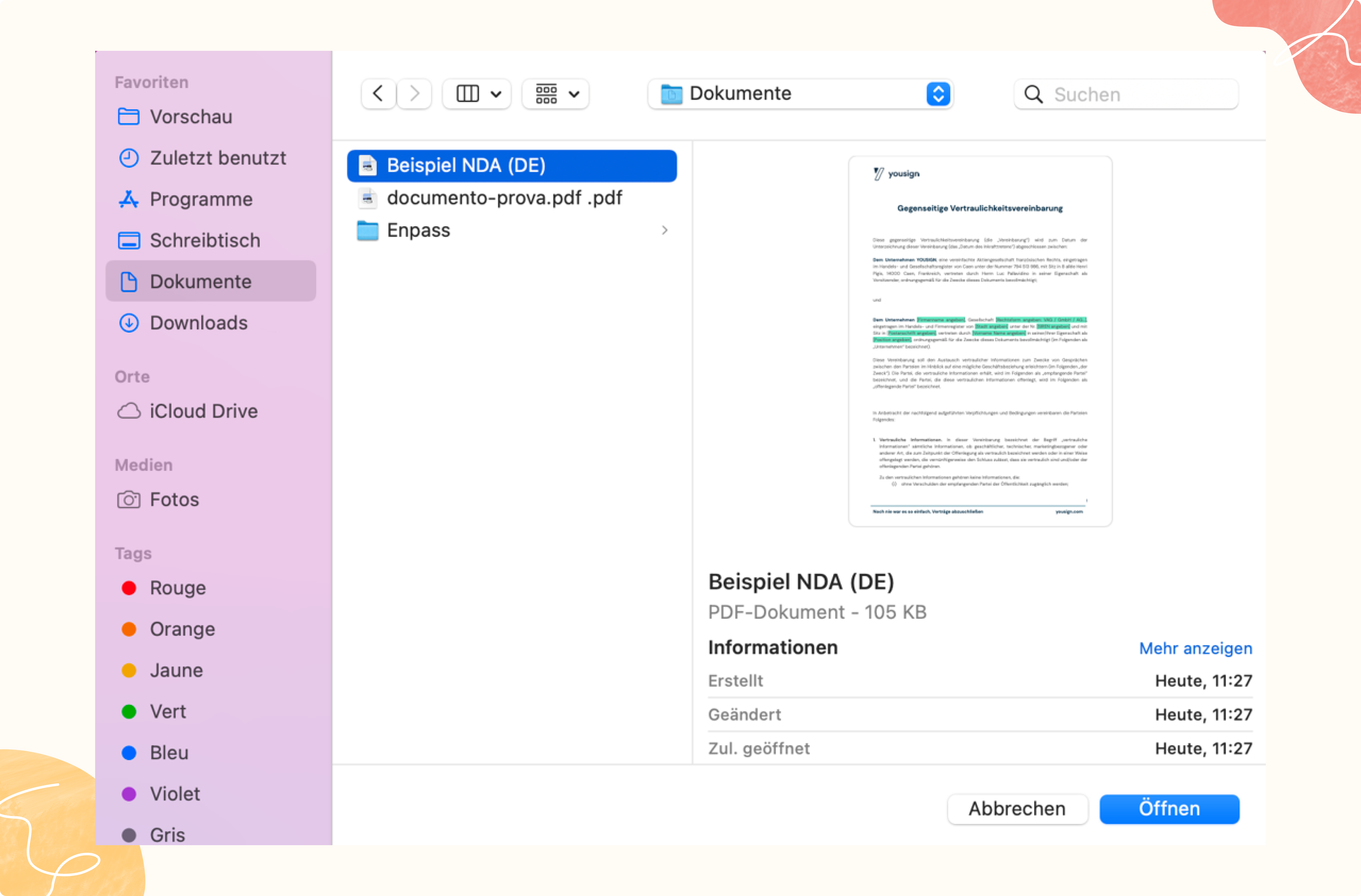 Datei Mac auswählen