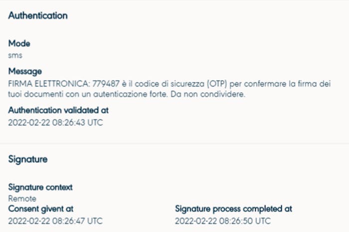 Audit trail di una firma con OTP