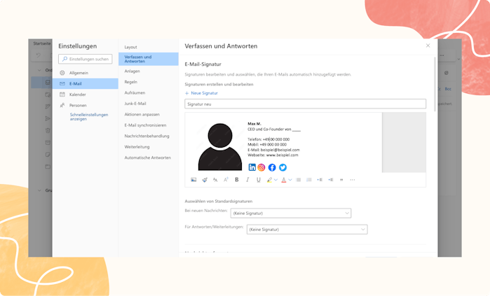 Signatur formatieren und speichern