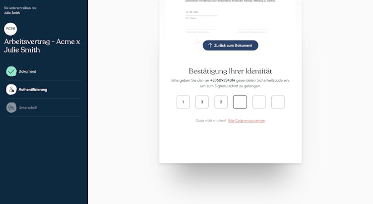 Bestätigung der Identität der unterzeichnenden Person