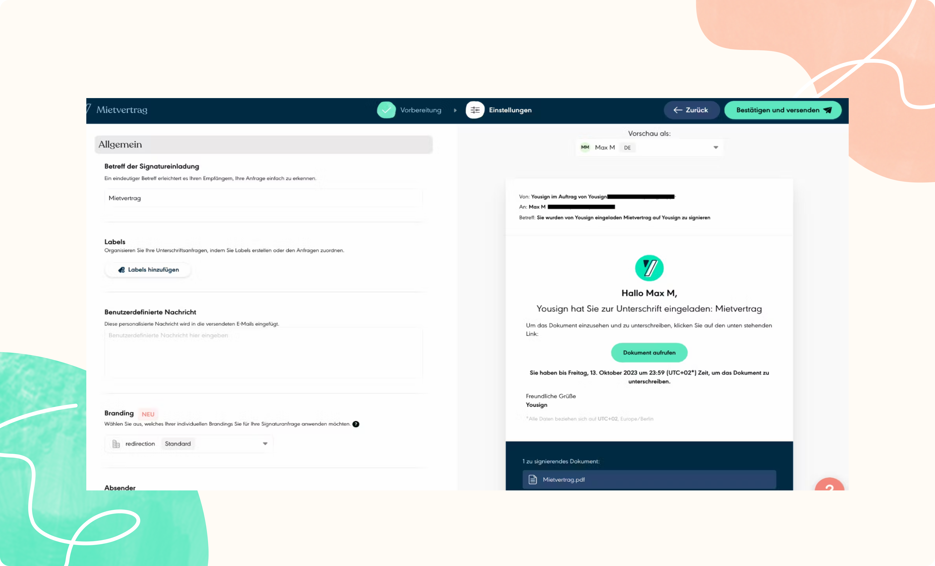 Versand der E-Mail an die Empfänger des Dokuments