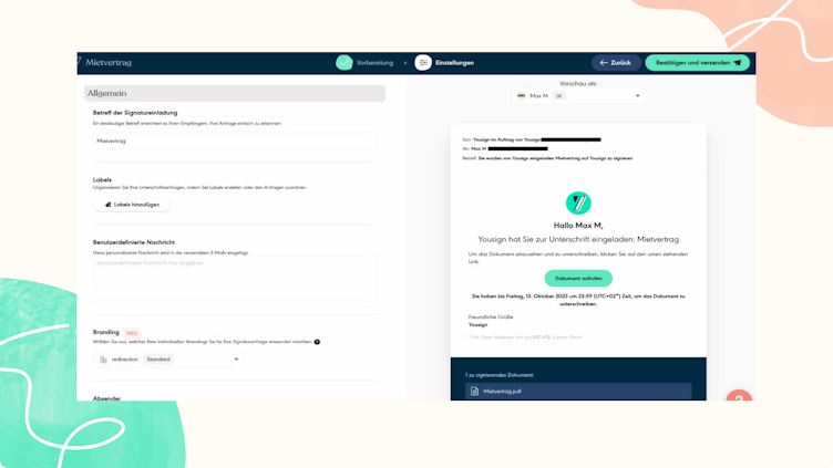Versand der E-Mail an die Empfänger des Dokuments