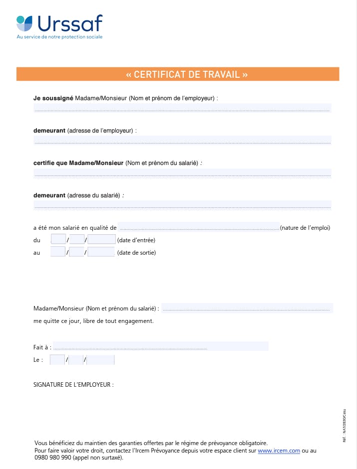 Modèle certificat de travail