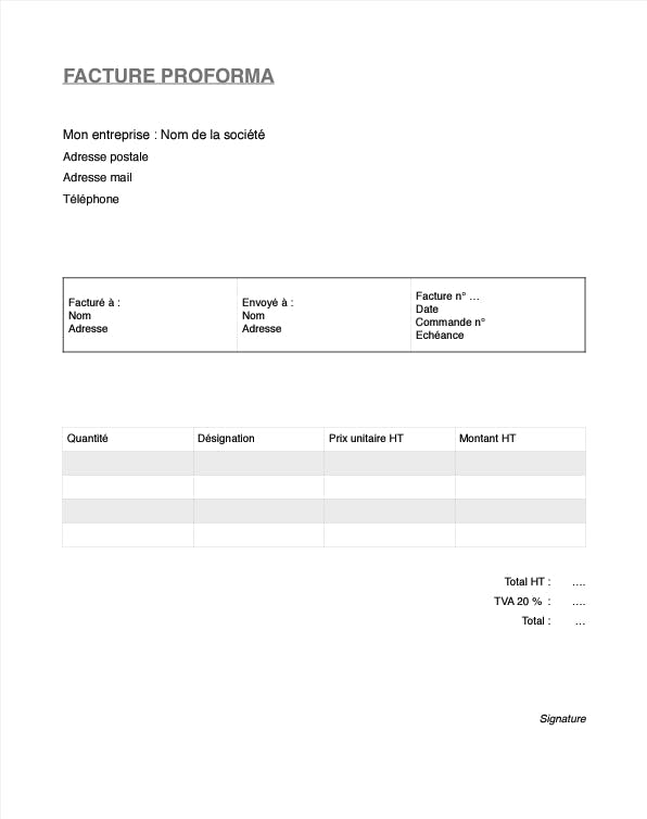 Modèle facture proforma