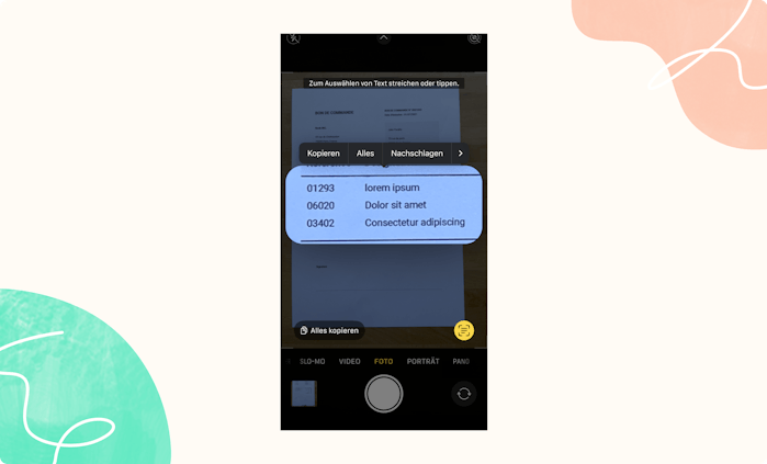 Auf das Dokumentensymbol klicken und Text scannen