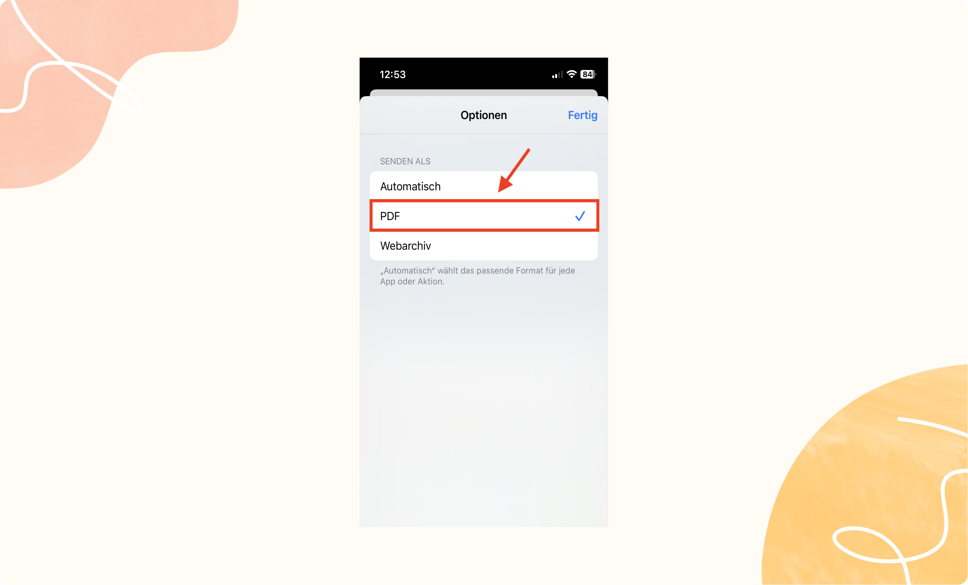 “PDF” als Format auswählen