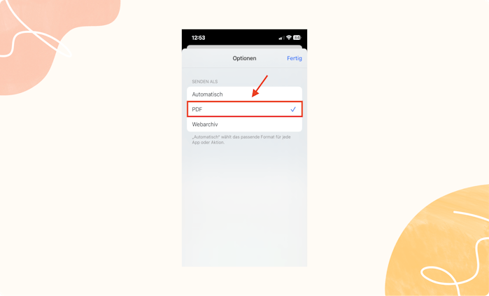 “PDF” als Format auswählen