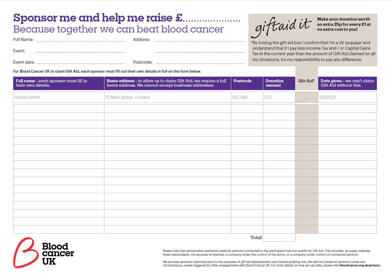 Sponsorship form screenshot