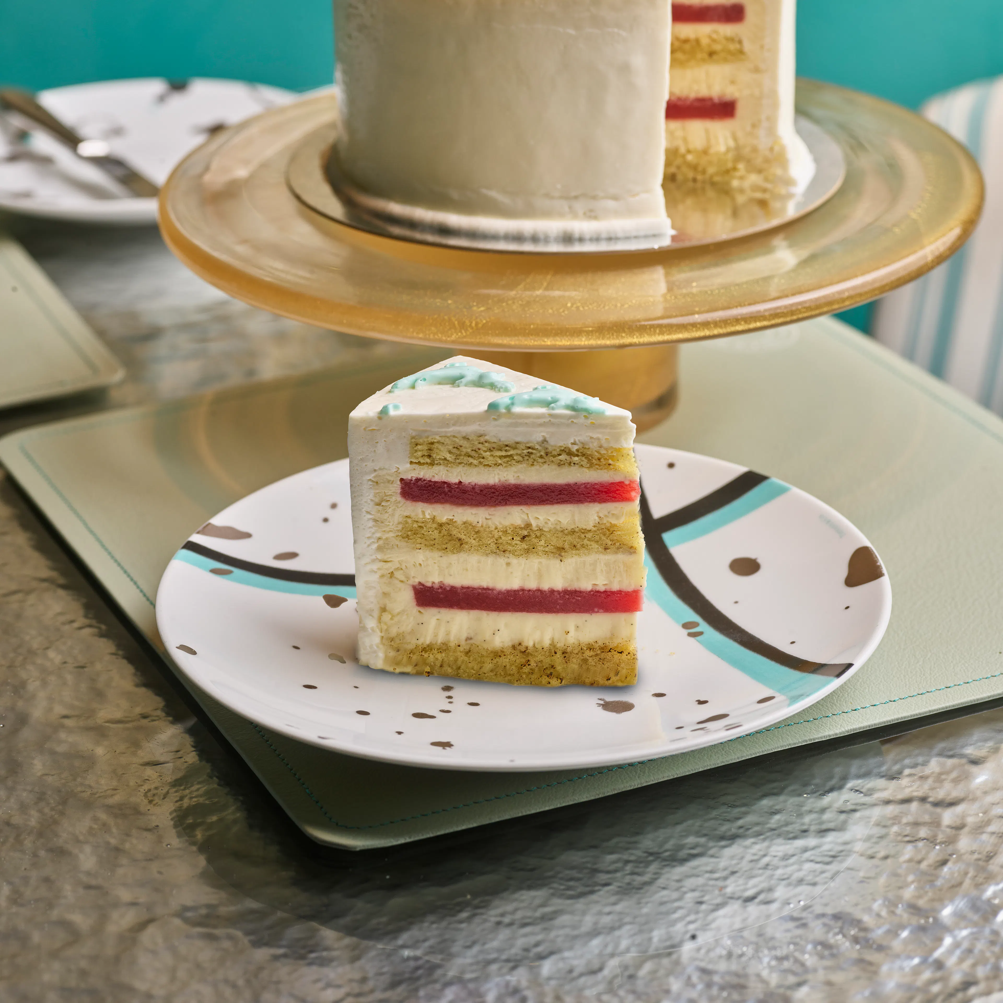 Signature Blue Box celebration cake at the Blue Box Café