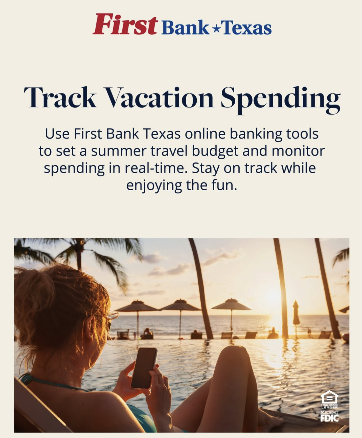 Social media graphic for First Bank Texas content calendar designed by Fort Worth marketing agency.