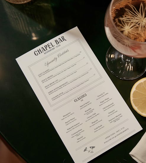 Chapel Bar Menu Design in Weatherford, TX